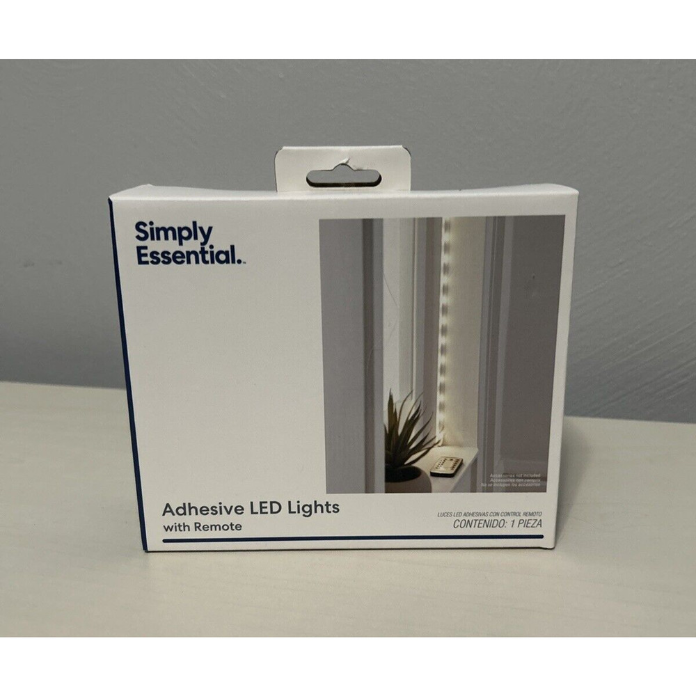 Simply Essential Adhesive LED Lights with Remote.‎ 1 Piece.-Open Box Never Used